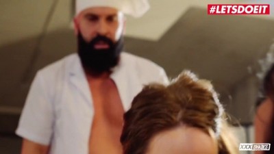 Sizzling Kitchen Threesome with Sexy Girls and Pro Chef