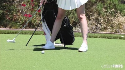 Blonde Bombshell Golfing Fun with Huge Tits and a Naughty Dildo Adventure