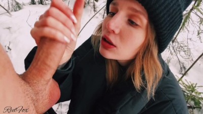 Blowjob Outdoors in Winter, Pussy Cute Young Fucked in the Forest (+18)