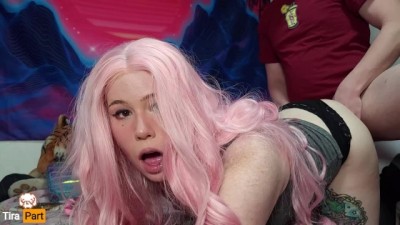 Barking Pink Haired e Girl gives Sloppy Blowjob then Gets TWO Creampies