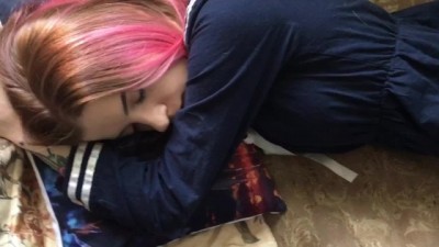 Pink-haired schoolgirl amazing blowjob takes the sperm on the face