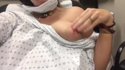 Fingering and playing with my creamy wet pussy in the doctors office