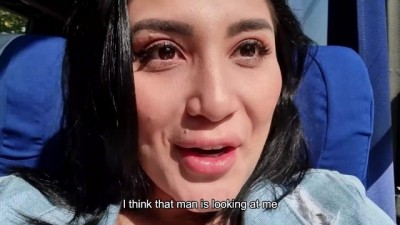 Bus passenger caught me teasing my body and he helps me squirt