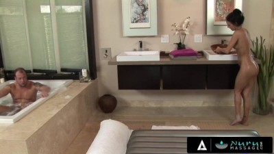 A horny masseuse tricks his big dick into giving him the best handjob ever