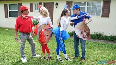 Young Neighbors Exchange And Fuck Stepdad For Red And Blue Voting (+18)